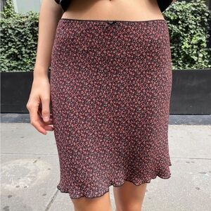 Brandy Melville Black and Red Floral Skirt